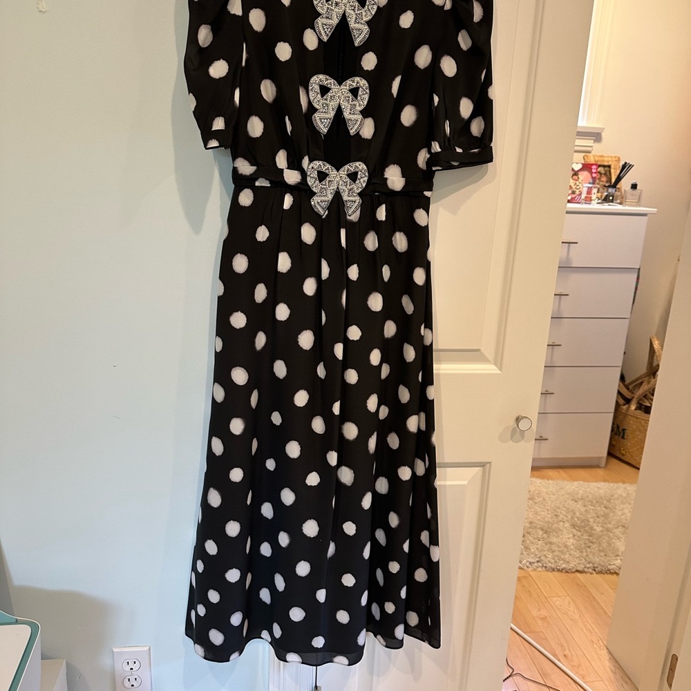 COPY - SALONI Black and White Off-the-Shoulder Midi Dress